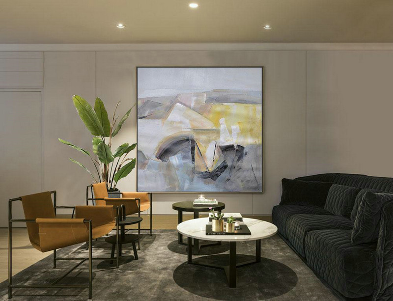 Large Abstract Art,Oversized Palette Knife Painting Contemporary Art On Canvas,Pop Art Canvas,Gray,Yellow,Blue.etc